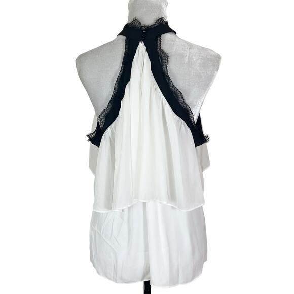 NWT bar III Off The Shoulder White Ruffle Top with Black Lace Trim Size Large - Picture 2 of 7